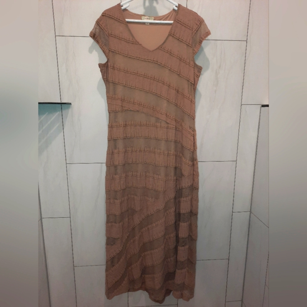 Nurture, cap sleeve Boho Maxi Summer Dress, tan, taupe XL EUC